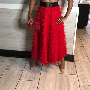 Dazzling Red Ruffle Skirt by Tabby’s Closets, size large
